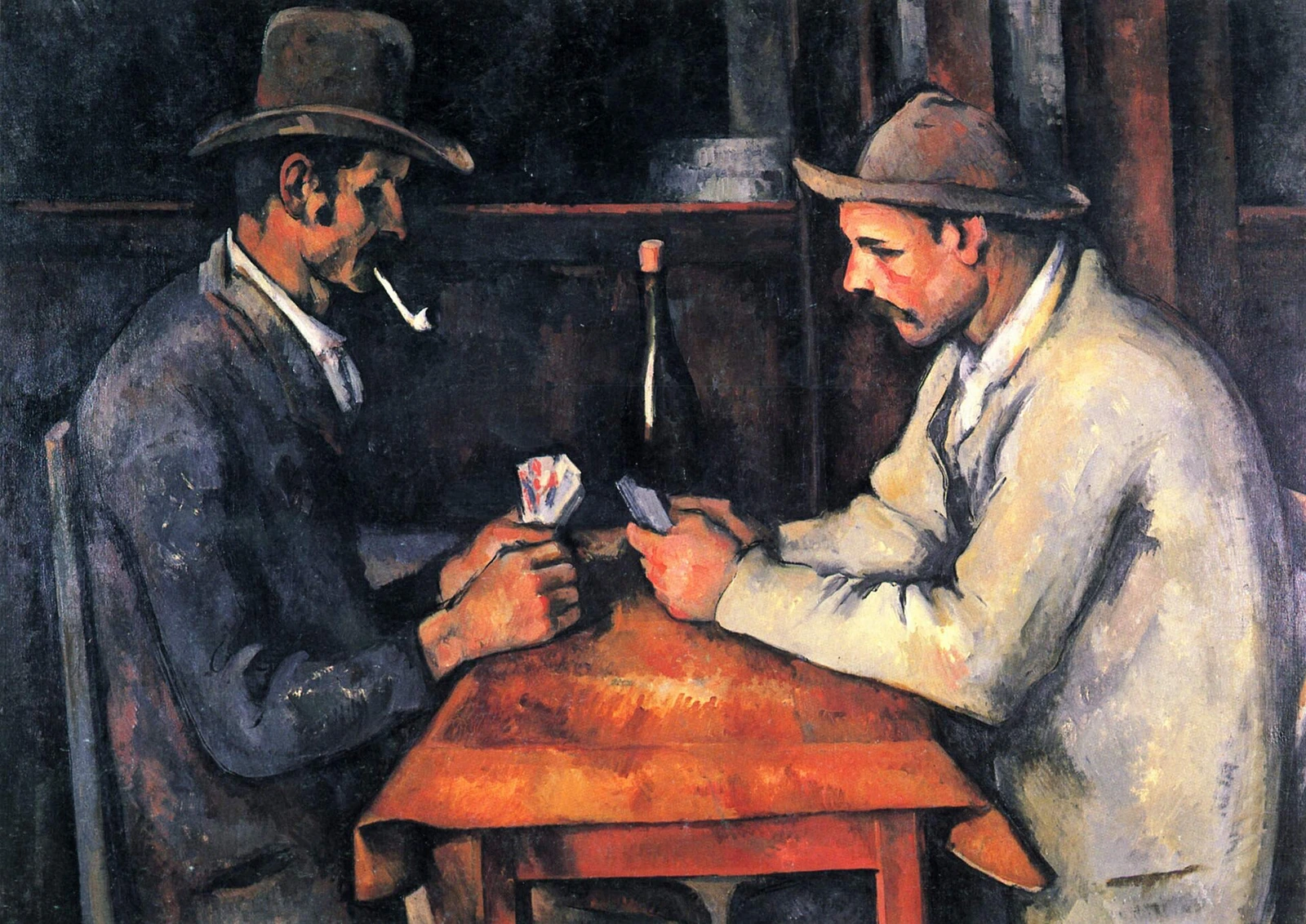 Los jugadores de cartas de Cézanne, versión privada con dos hombres y mesa naranja