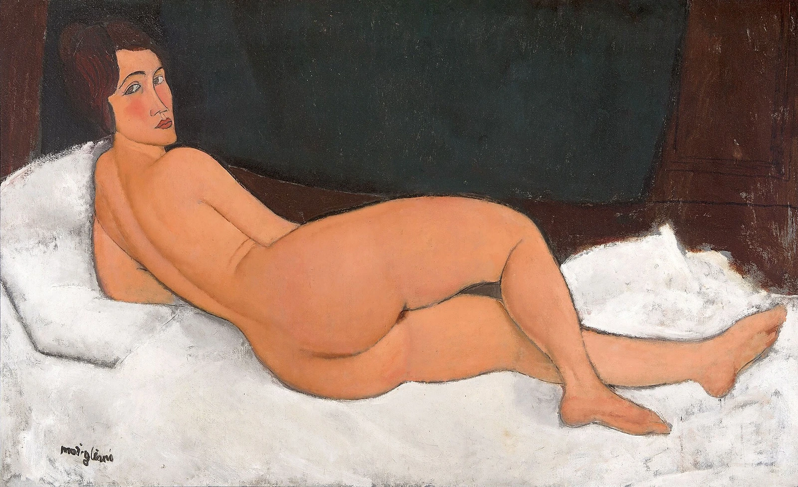 Nu couché sur le côté gauche de Modigliani, figura completa vista desde atrás