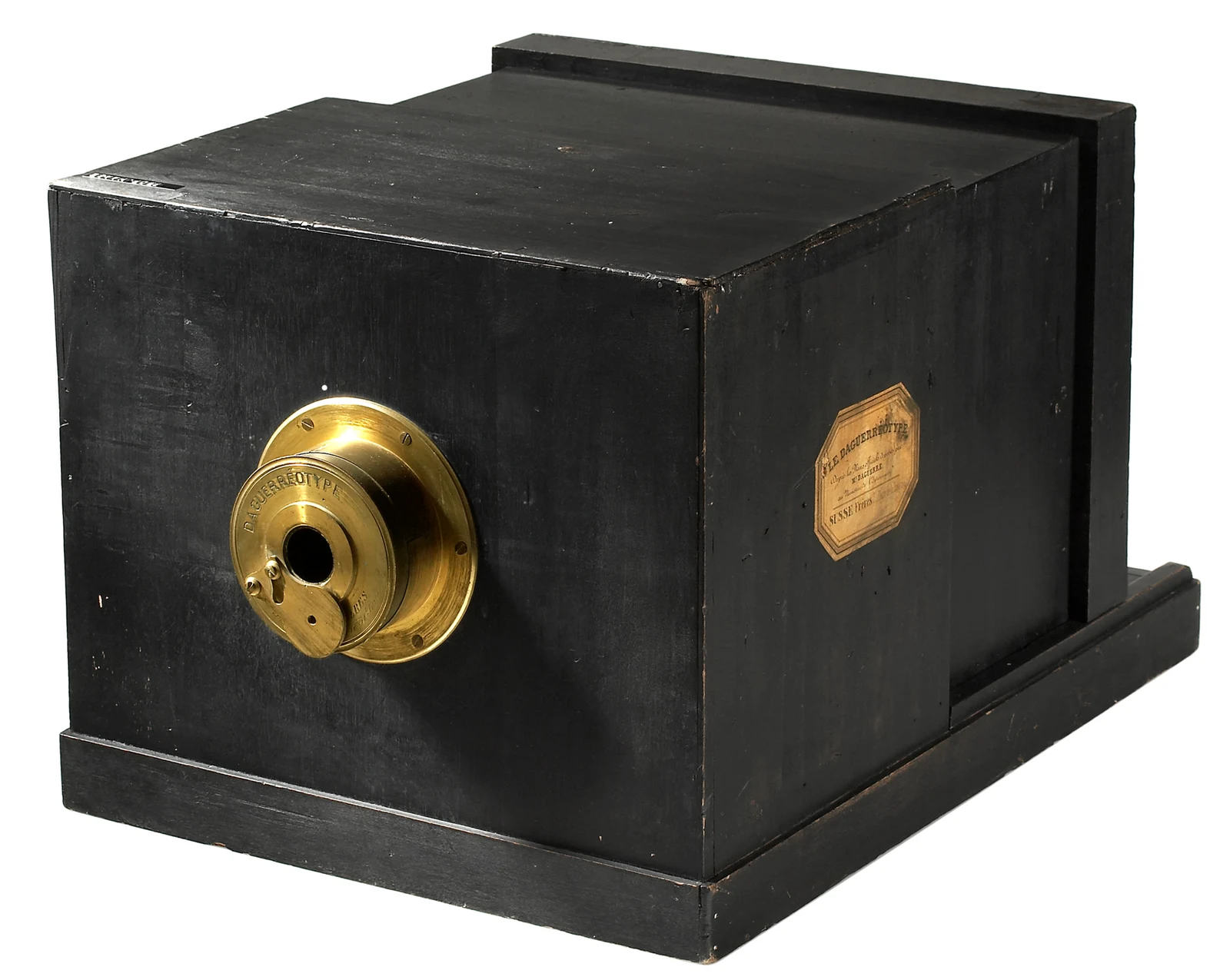 Appareil à daguerréotype Susse Frères de 1839 en bois noir avec un objectif en laiton